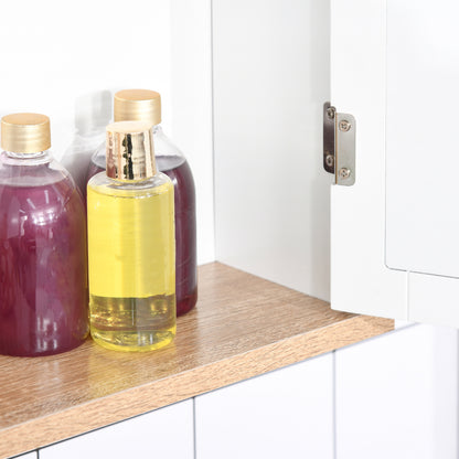 Wall Mounted Bathroom Cabinet with Mirror 2 Levels with 1 Adjustable Shelf and 2 Wooden Doors - dim. 56W x 14D x 46H cm