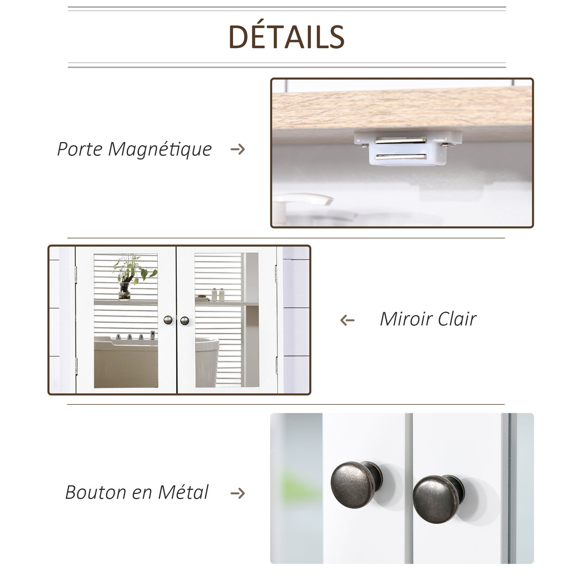 Wall Mounted Bathroom Cabinet with Mirror 2 Levels with 1 Adjustable Shelf and 2 Wooden Doors - dim. 56W x 14D x 46H cm