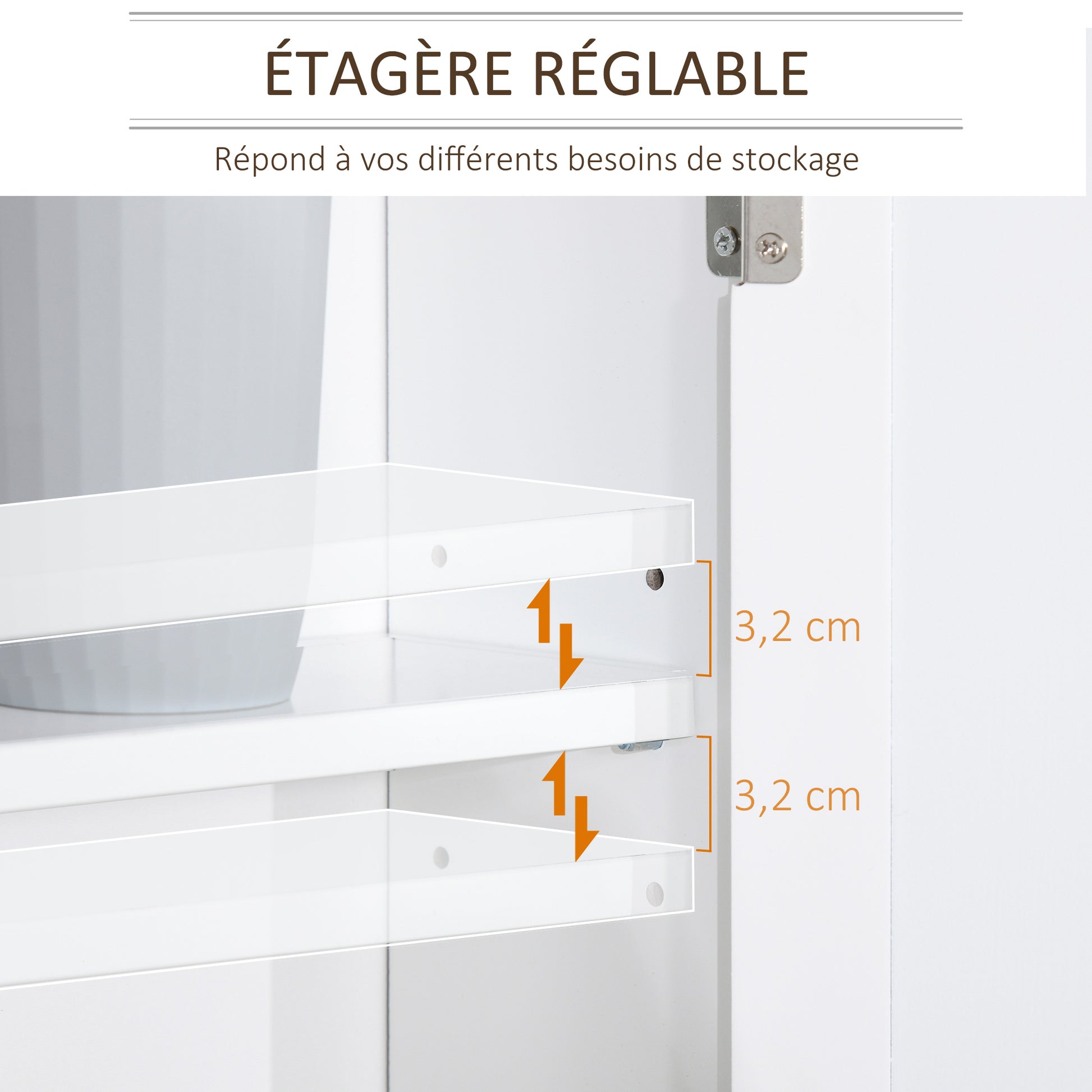 Wall Mounted Bathroom Cabinet with Mirror 2 Levels with 1 Adjustable Shelf and 2 Wooden Doors - dim. 56W x 14D x 46H cm