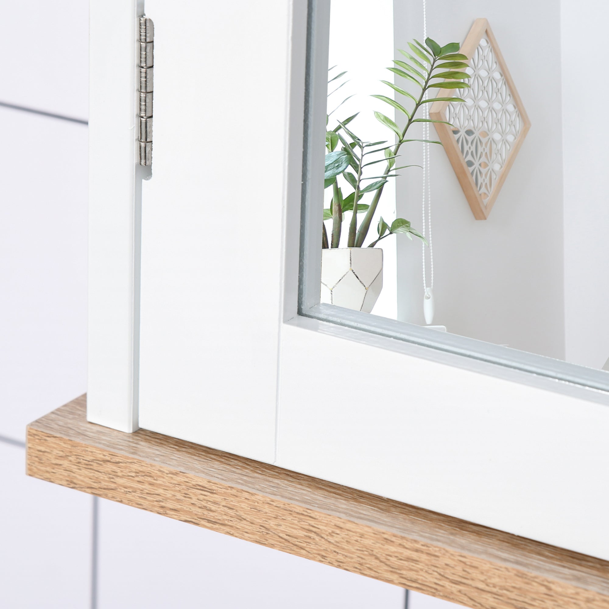 Wall Mounted Bathroom Cabinet with Mirror 2 Levels with 1 Adjustable Shelf and 2 Wooden Doors - dim. 56W x 14D x 46H cm