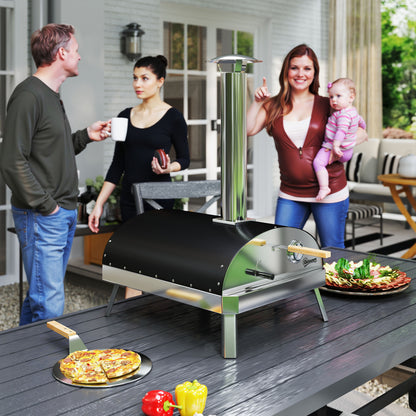 Mini Portable Outdoor Pizza Oven Wood-Fired Oven with Refractory Stone Ø33 cm Wooden Handles Thermometer and Rotating Tray for Garden Terrace Camping Patio