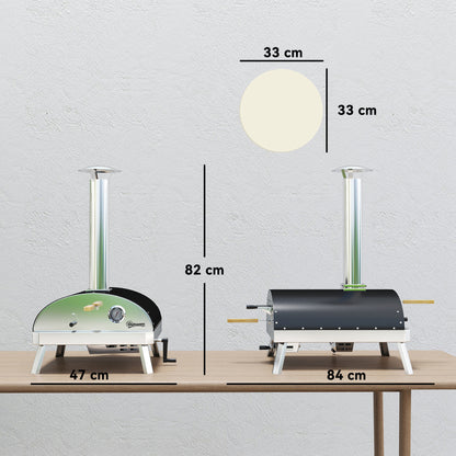 Mini Portable Outdoor Pizza Oven Wood-Fired Oven with Refractory Stone Ø33 cm Wooden Handles Thermometer and Rotating Tray for Garden Terrace Camping Patio