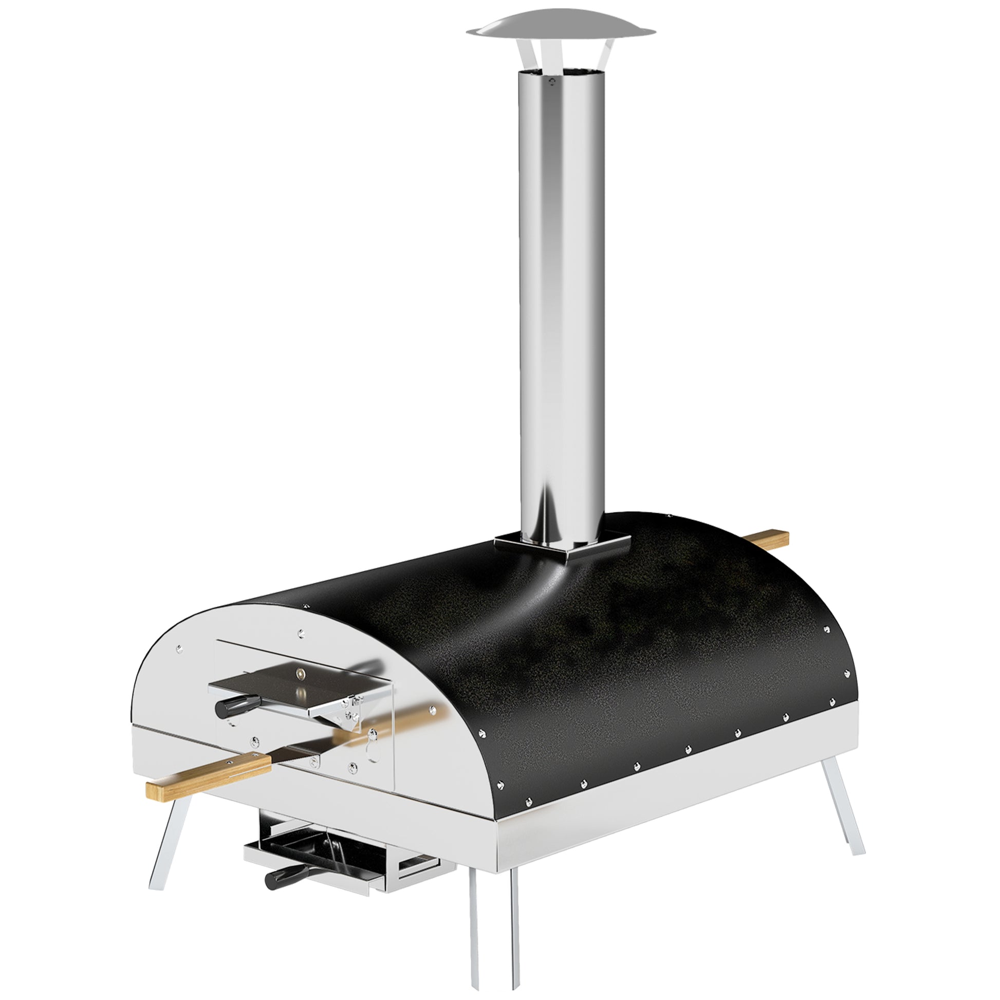Mini Portable Outdoor Pizza Oven Wood-Fired Oven with Refractory Stone Ø33 cm Wooden Handles Thermometer and Rotating Tray for Garden Terrace Camping Patio