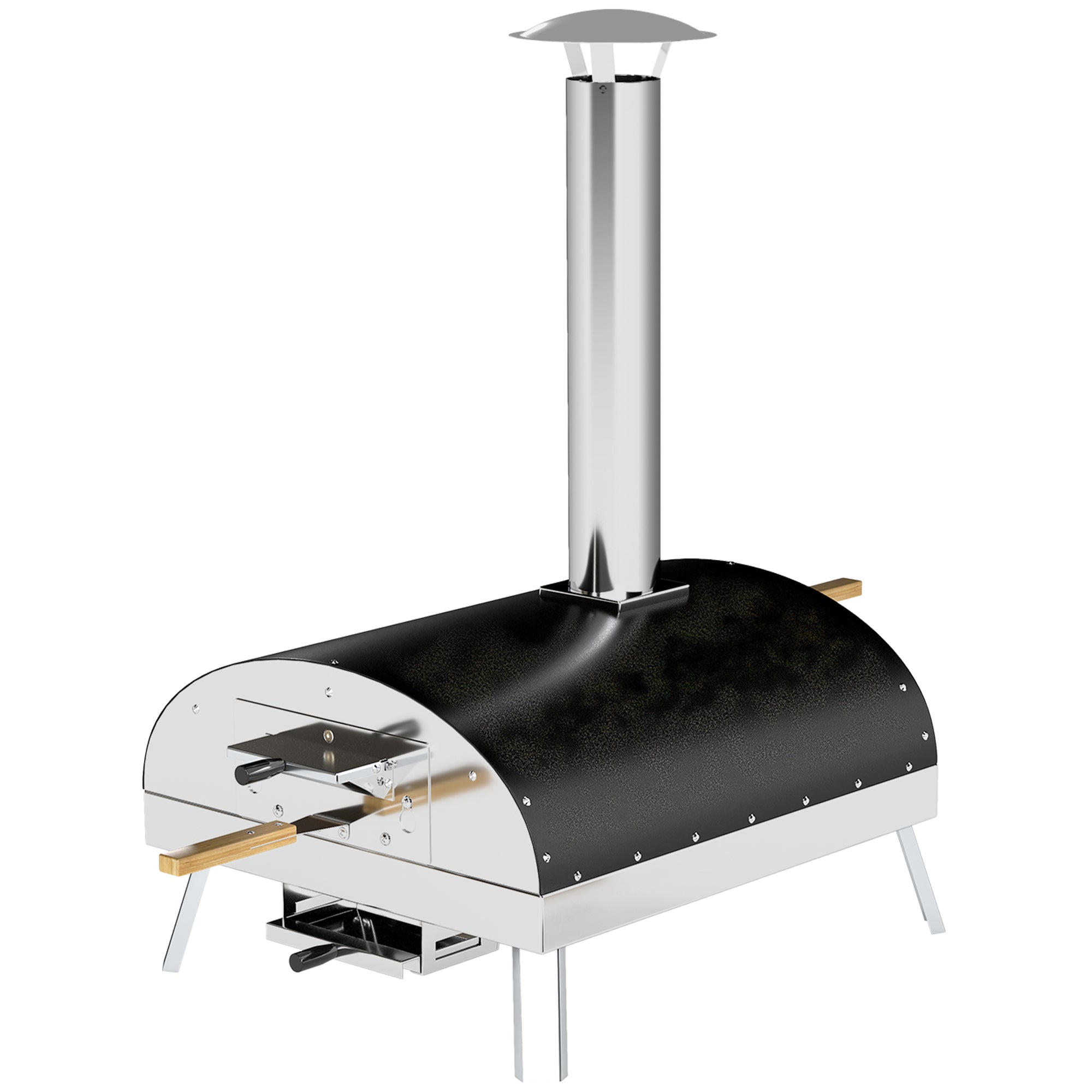 Mini Portable Outdoor Pizza Oven Wood-Fired Oven with Refractory Stone Ø33 cm Wooden Handles Thermometer and Rotating Tray for Garden Terrace Camping Patio
