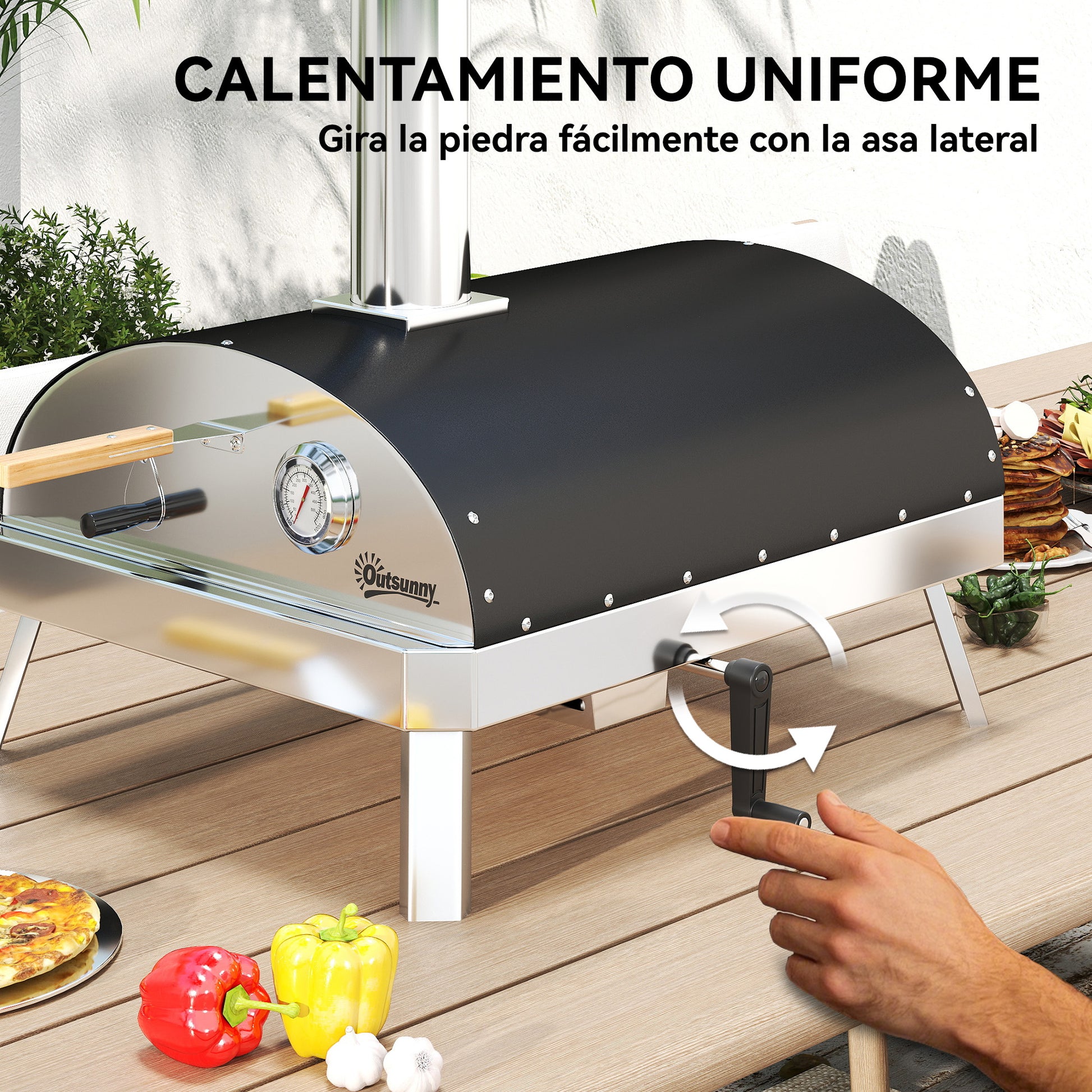Mini Portable Outdoor Pizza Oven Wood-Fired Oven with Refractory Stone Ø33 cm Wooden Handles Thermometer and Rotating Tray for Garden Terrace Camping Patio