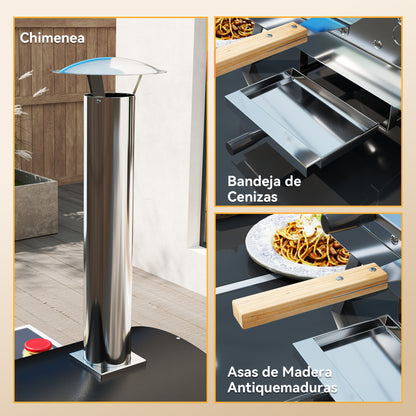 Mini Portable Outdoor Pizza Oven Wood-Fired Oven with Refractory Stone Ø33 cm Wooden Handles Thermometer and Rotating Tray for Garden Terrace Camping Patio