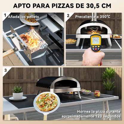 Mini Portable Outdoor Pizza Oven Wood-Fired Oven with Refractory Stone Ø33 cm Wooden Handles Thermometer and Rotating Tray for Garden Terrace Camping Patio