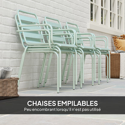 Outdoor Garden Dining Set 7-Piece with 1 Table and 6 Stackable Steel Chairs in Light Green