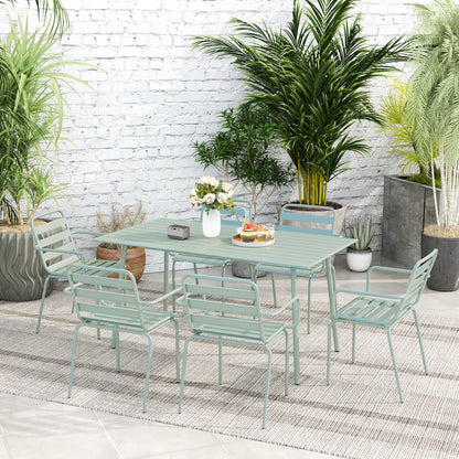 Outdoor Garden Dining Set 7-Piece with 1 Table and 6 Stackable Steel Chairs in Light Green