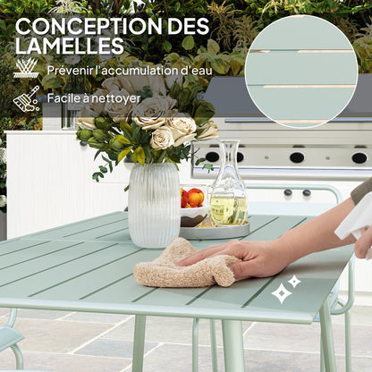 Outdoor Garden Dining Set 7-Piece with 1 Table and 6 Stackable Steel Chairs in Light Green