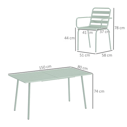 Outdoor Garden Dining Set 7-Piece with 1 Table and 6 Stackable Steel Chairs in Light Green