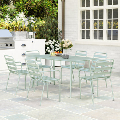 Outdoor Garden Dining Set 7-Piece with 1 Table and 6 Stackable Steel Chairs in Light Green