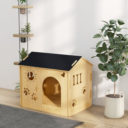 Wooden Dog House Small Animal House with Ventilation Openings Dog Kennel with Roof Dog Cave Indoor MDF Oak+Black 69 x 50 x 58.5 cm