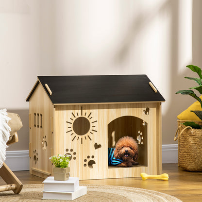 Wooden Dog House Small Animal House with Ventilation Openings Dog Kennel with Roof Dog Cave Indoor MDF Oak+Black 69 x 50 x 58.5 cm