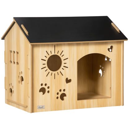 Wooden Dog House Small Animal House with Ventilation Openings Dog Kennel with Roof Dog Cave Indoor MDF Oak+Black 69 x 50 x 58.5 cm