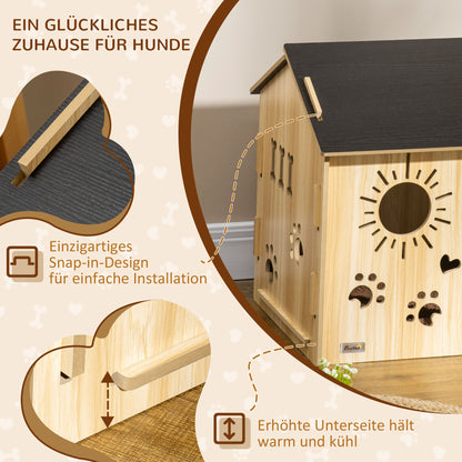 Wooden Dog House Small Animal House with Ventilation Openings Dog Kennel with Roof Dog Cave Indoor MDF Oak+Black 69 x 50 x 58.5 cm