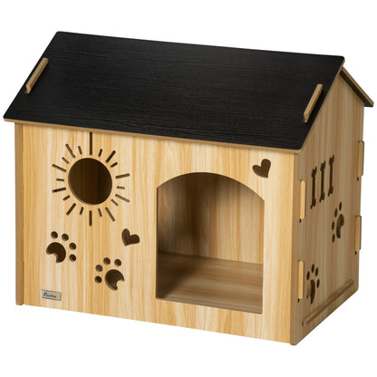 Wooden Dog House Small Animal House with Ventilation Openings Dog Kennel with Roof Dog Cave Indoor MDF Oak+Black 69 x 50 x 58.5 cm