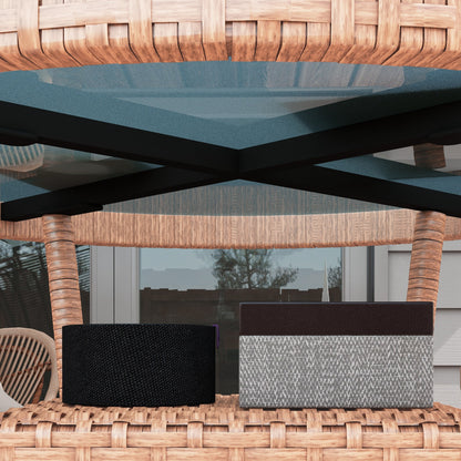 Round Rattan Table Ø80x75 cm Garden Table with Glass Shelf and Steel Frame Load 50 kg for Terrace Patio Natural