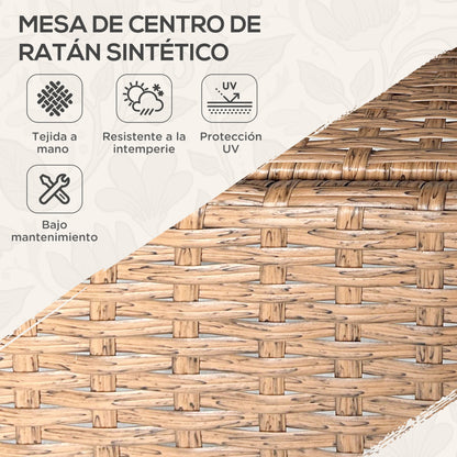 Round Rattan Table Ø80x75 cm Garden Table with Glass Shelf and Steel Frame Load 50 kg for Terrace Patio Natural