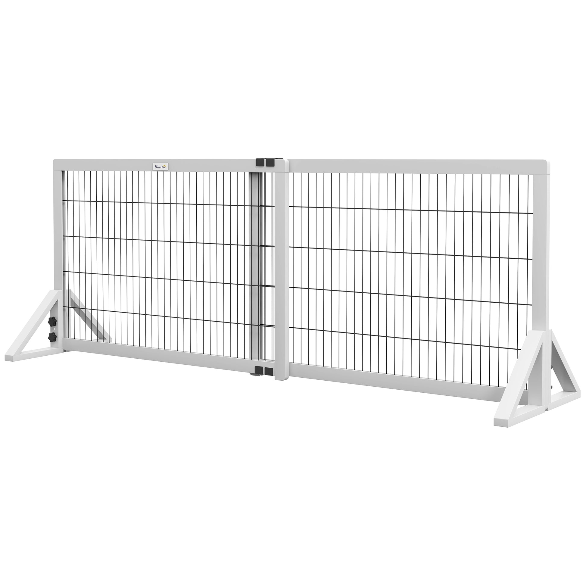 Dog Safety Barrier, 2-panel adjustable width protective barrier 101-181L x 44W x 67H cm, for stairs, doorways, hallways, in pine wood and steel, white