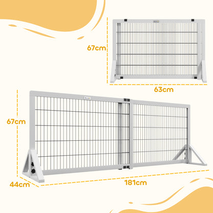 Dog Safety Barrier, 2-panel adjustable width protective barrier 101-181L x 44W x 67H cm, for stairs, doorways, hallways, in pine wood and steel, white