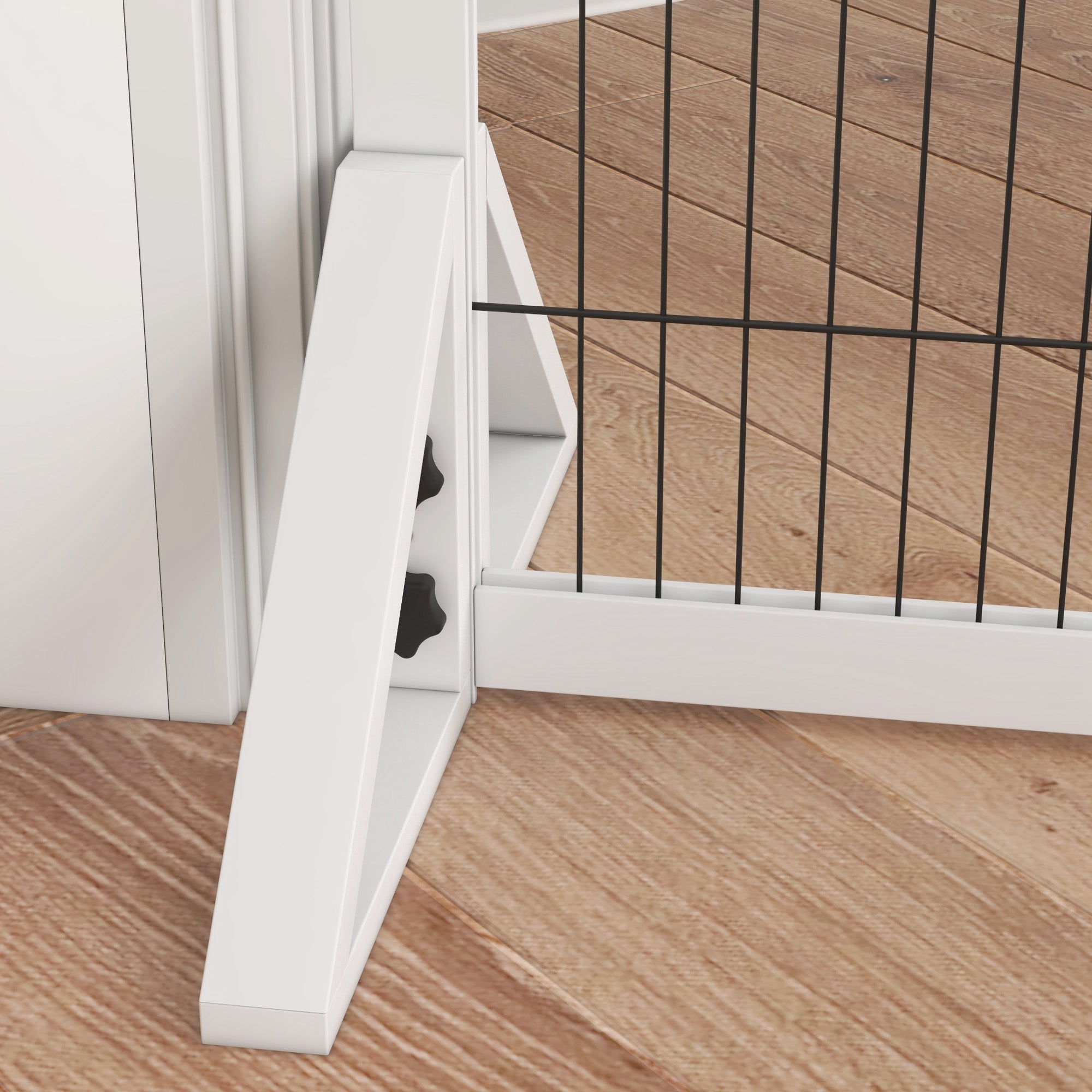 Dog Safety Barrier, 2-panel adjustable width protective barrier 101-181L x 44W x 67H cm, for stairs, doorways, hallways, in pine wood and steel, white