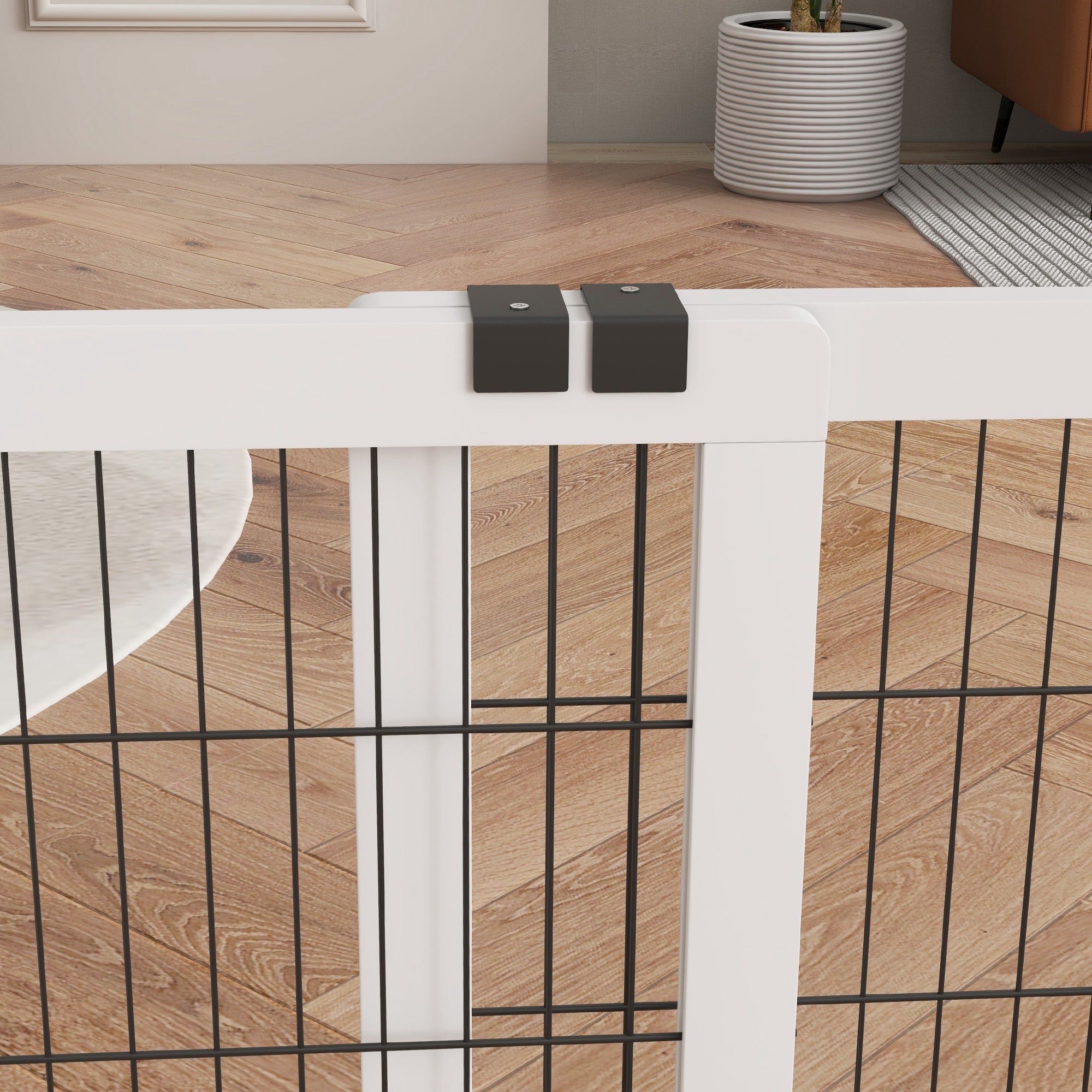 Dog Safety Barrier, 2-panel adjustable width protective barrier 101-181L x 44W x 67H cm, for stairs, doorways, hallways, in pine wood and steel, white