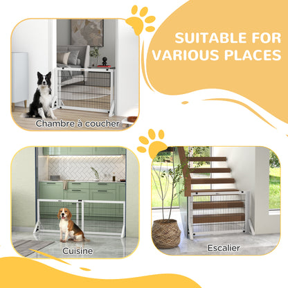 Dog Safety Barrier, 2-panel adjustable width protective barrier 101-181L x 44W x 67H cm, for stairs, doorways, hallways, in pine wood and steel, white