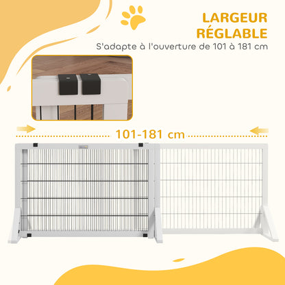 Dog Safety Barrier, 2-panel adjustable width protective barrier 101-181L x 44W x 67H cm, for stairs, doorways, hallways, in pine wood and steel, white