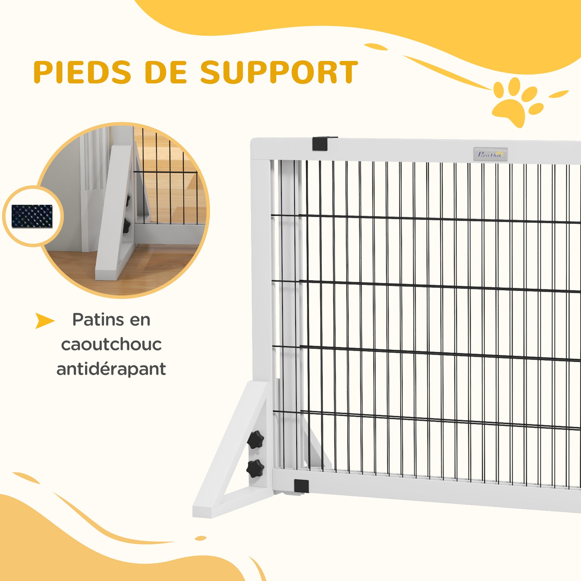 Dog Safety Barrier, 2-panel adjustable width protective barrier 101-181L x 44W x 67H cm, for stairs, doorways, hallways, in pine wood and steel, white