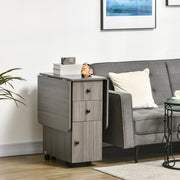Folding Kitchen Table Folding Dining Table with 2 Folding Trays with 2 Drawers 1 Cabinet and 1 Storage Shelf 120 x 60 x 76.5 cm - Dark Grey