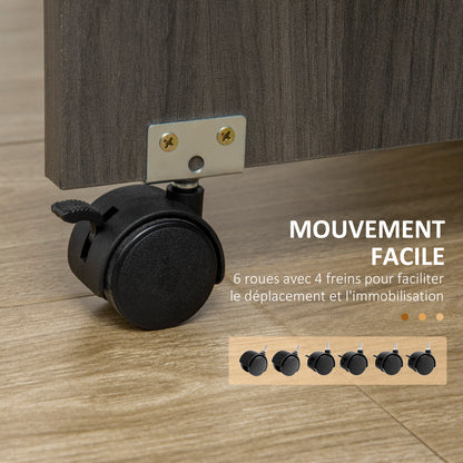 Folding Kitchen Table Folding Dining Table with 2 Folding Trays with 2 Drawers 1 Cabinet and 1 Storage Shelf 120 x 60 x 76.5 cm - Dark Grey