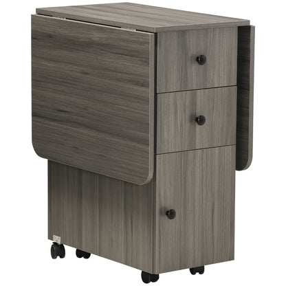 Folding Kitchen Table Folding Dining Table with 2 Folding Trays with 2 Drawers 1 Cabinet and 1 Storage Shelf 120 x 60 x 76.5 cm - Dark Grey