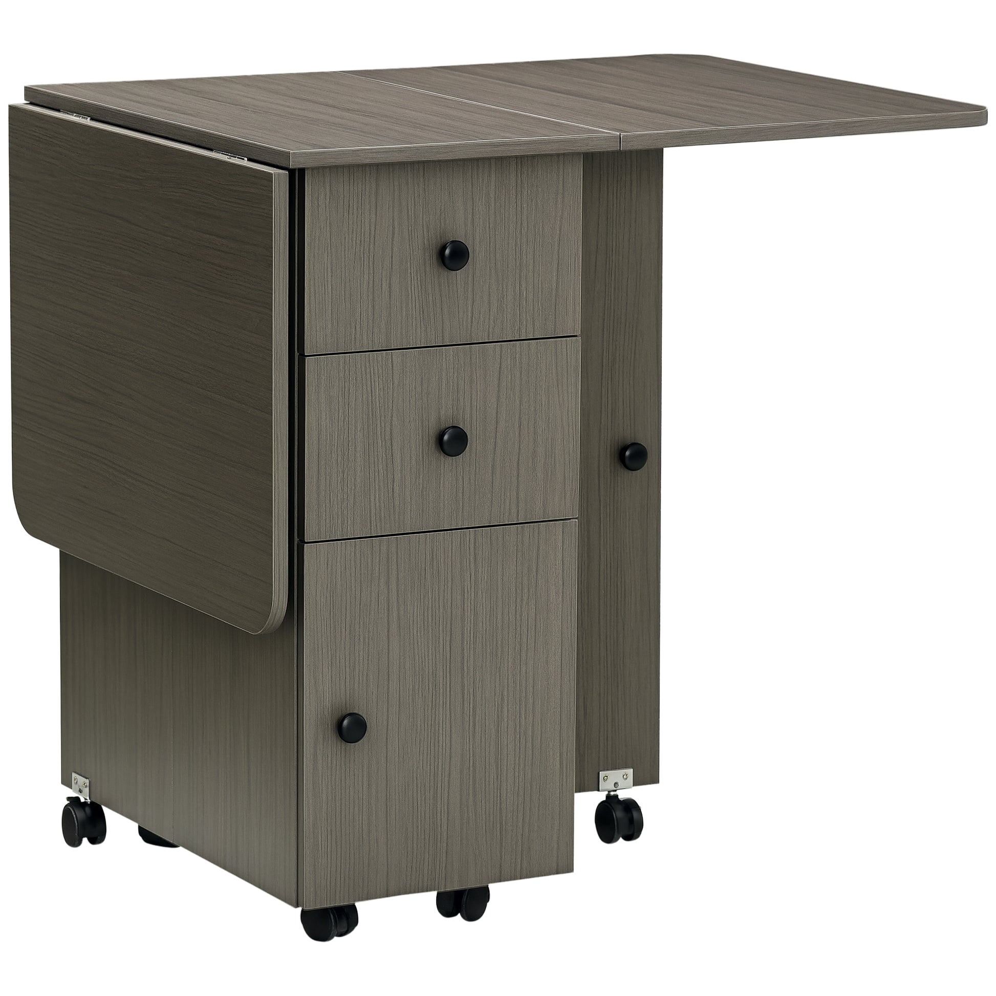 Folding Kitchen Table Folding Dining Table with 2 Folding Trays with 2 Drawers 1 Cabinet and 1 Storage Shelf 120 x 60 x 76.5 cm - Dark Grey