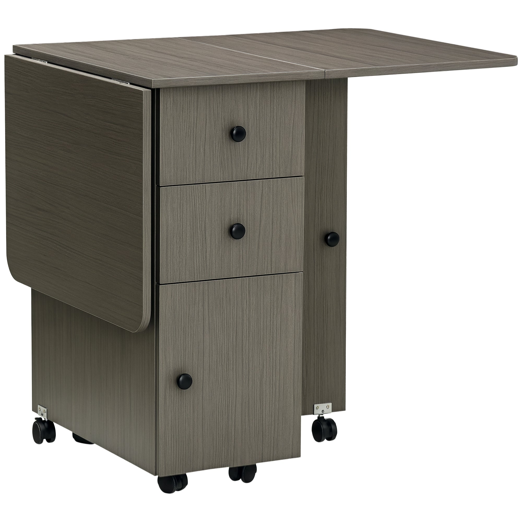 Folding Kitchen Table Folding Dining Table with 2 Folding Trays with 2 Drawers 1 Cabinet and 1 Storage Shelf 120 x 60 x 76.5 cm - Dark Grey