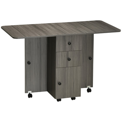 Folding Kitchen Table Folding Dining Table with 2 Folding Trays with 2 Drawers 1 Cabinet and 1 Storage Shelf 120 x 60 x 76.5 cm - Dark Grey