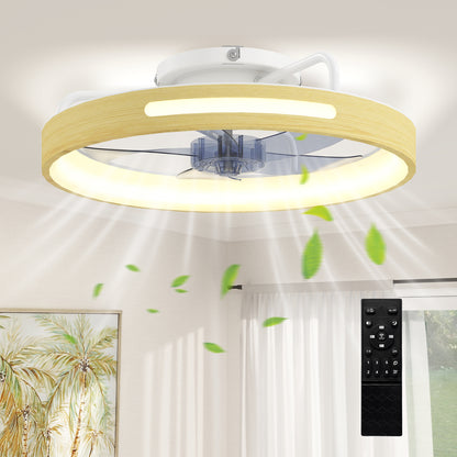 19.3 in LED Ceiling Fan with Light, 40W, Reversible DC Motor, Quiet Operation, Remote Control, 6 Speeds, 3 Color Temps, Timer — Natural Wood Finish