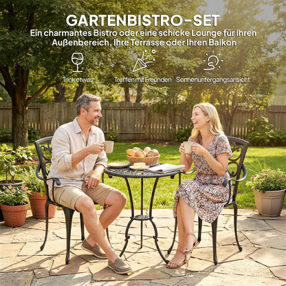 3-Piece Round Bistro Set with 2 Chairs — Die-Cast Aluminum Patio Bistro Table with Umbrella Hole, Antique-Style Black