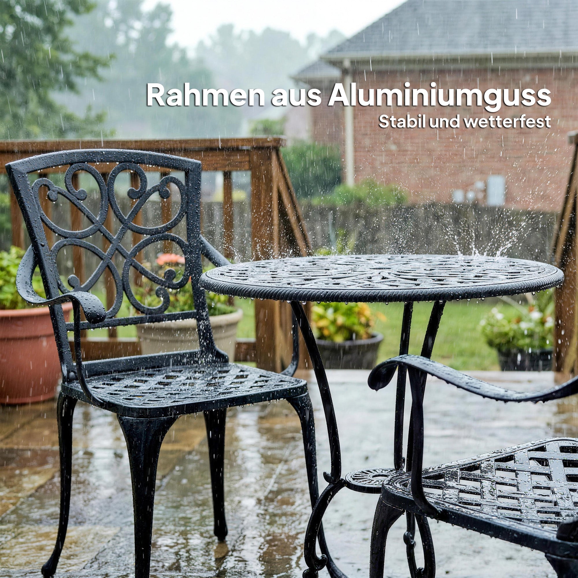 3-Piece Round Bistro Set with 2 Chairs — Die-Cast Aluminum Patio Bistro Table with Umbrella Hole, Antique-Style Black