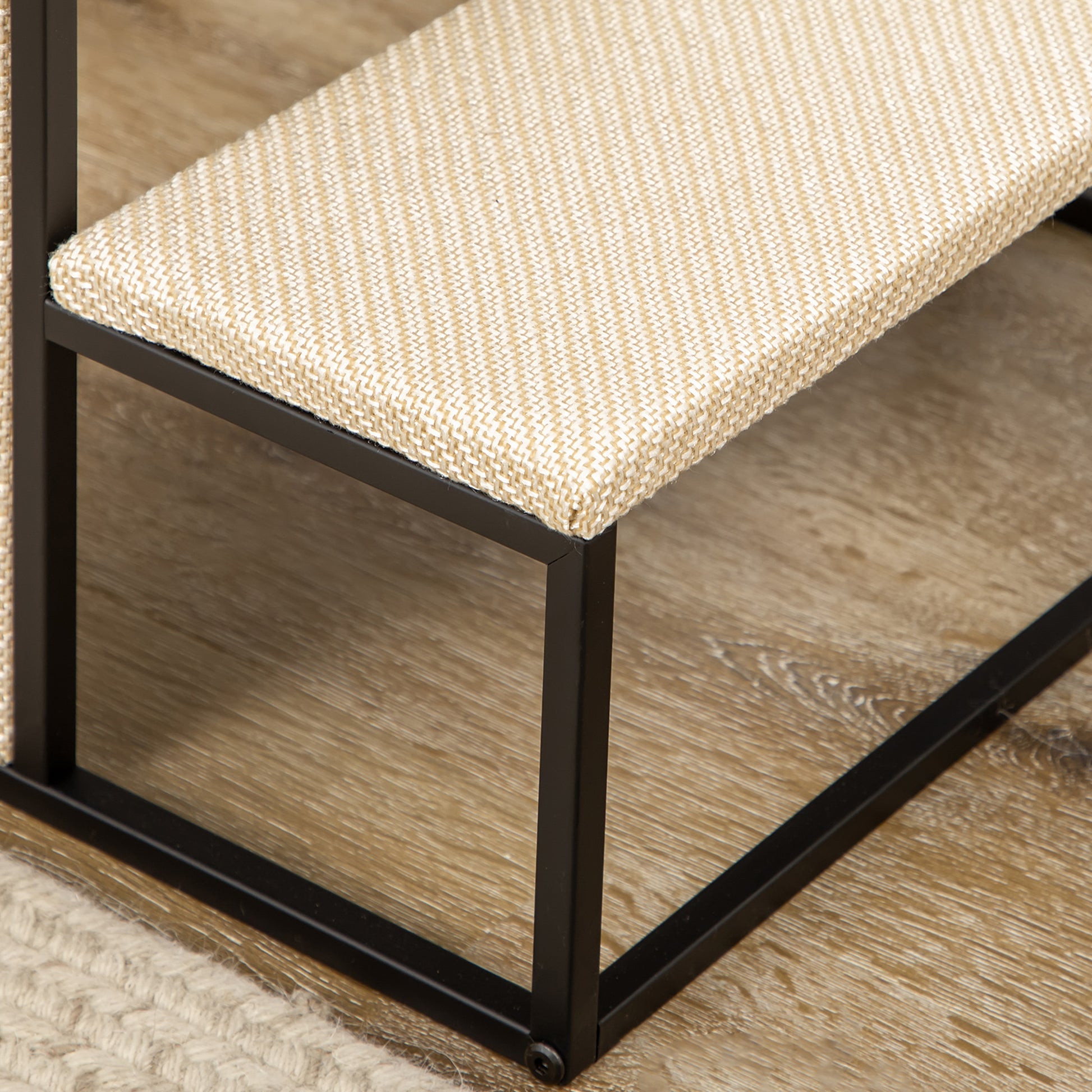 Pet Staircase 3-Step Cat Staircase Dog Staircase with Scratching Board and Play Ball Entry Aid Practical & Lightweight Pet Staircase Steel Sisal Cream White+Black 20" x 21" x 21"