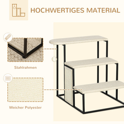 Pet Staircase 3-Step Cat Staircase Dog Staircase with Scratching Board and Play Ball Entry Aid Practical & Lightweight Pet Staircase Steel Sisal Cream White+Black 20" x 21" x 21"
