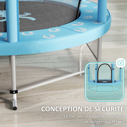 140 cm Diameter Children's Trampoline, Outdoor Trampoline for Children with Safety Net, Zippered Door, 6 Padded Poles, for Indoor Outdoor Use, for 3-6 Years Old, Light Blue