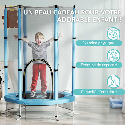 140 cm Diameter Children's Trampoline, Outdoor Trampoline for Children with Safety Net, Zippered Door, 6 Padded Poles, for Indoor Outdoor Use, for 3-6 Years Old, Light Blue