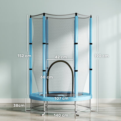 140 cm Diameter Children's Trampoline, Outdoor Trampoline for Children with Safety Net, Zippered Door, 6 Padded Poles, for Indoor Outdoor Use, for 3-6 Years Old, Light Blue