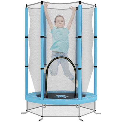 140 cm Diameter Children's Trampoline, Outdoor Trampoline for Children with Safety Net, Zippered Door, 6 Padded Poles, for Indoor Outdoor Use, for 3-6 Years Old, Light Blue