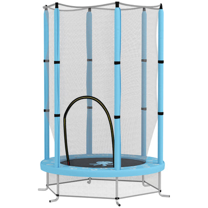 140 cm Diameter Children's Trampoline, Outdoor Trampoline for Children with Safety Net, Zippered Door, 6 Padded Poles, for Indoor Outdoor Use, for 3-6 Years Old, Light Blue