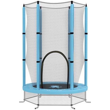 140 cm Diameter Children's Trampoline, Outdoor Trampoline for Children with Safety Net, Zippered Door, 6 Padded Poles, for Indoor Outdoor Use, for 3-6 Years Old, Light Blue