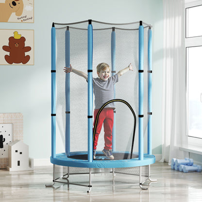 140 cm Diameter Children's Trampoline, Outdoor Trampoline for Children with Safety Net, Zippered Door, 6 Padded Poles, for Indoor Outdoor Use, for 3-6 Years Old, Light Blue