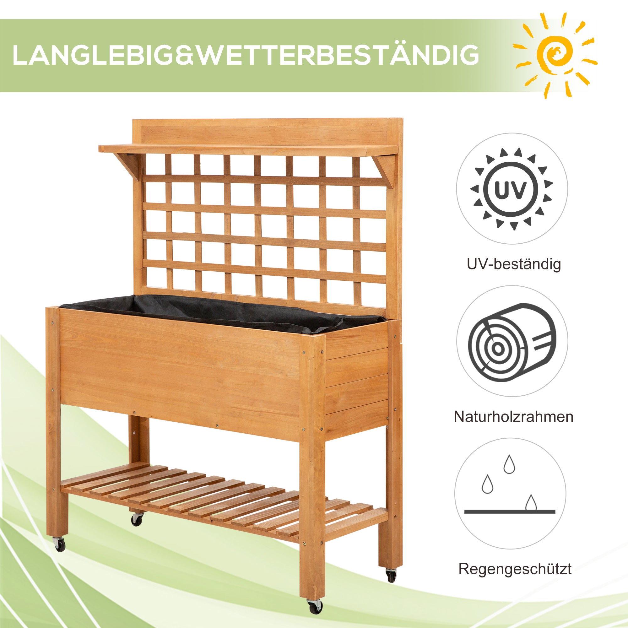 Raised Planting Table Flower Table Work Table Gardening Table Greenhouse Wooden Planting Table for Garden Balcony, 105 x 40 x 135 cm, Fir, non-woven fabric, Brown