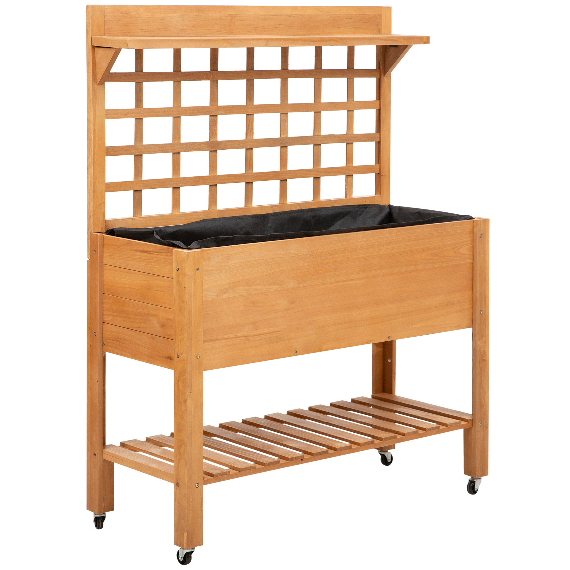 Raised Planting Table Flower Table Work Table Gardening Table Greenhouse Wooden Planting Table for Garden Balcony, 105 x 40 x 135 cm, Fir, non-woven fabric, Brown